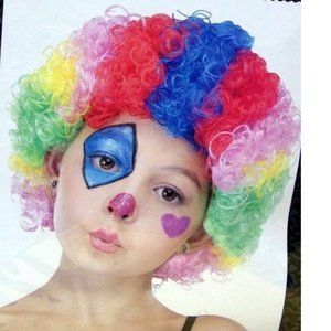 Clown Rainbow Afro Wig Kids Curly Halloween Costume Accessory